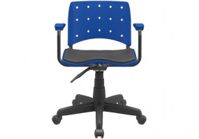 Cadeira-giratória-Ergoplax-com-braço-assento-encosto-azul-com-estofamento