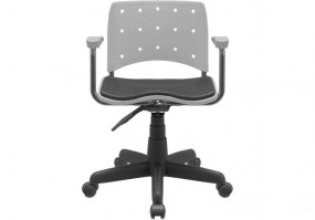 Cadeira-giratória-Ergoplax-com-braço-assento-encosto-cinza-com-estofamento