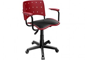 Cadeira-giratoria-ergoplax-com-braço-com-estofamento-base-preta-vermelha-HS-Moveis