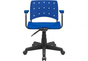 Cadeira-giratória-Ergoplax-com-braço-assento-encosto-azul
