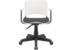 Cadeira-giratória-Ergoplax-com-braço-assento-encosto-branca-com-estofamento