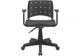 Cadeira-giratória-Ergoplax-com-braço-assento-encosto-preta-com-estofamento