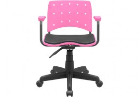 Cadeira-giratória-Ergoplax-com-braço-assento-encosto-rosa-com-estofamento