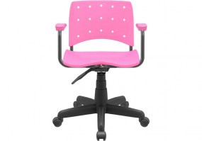 Cadeira-giratória-Ergoplax-com-braço-assento-encosto-rosa
