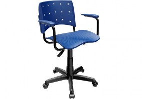 Cadeira-giratória-Ergoplax-com-braço-base-preta-assento-encosto-azul-HS-Moveis