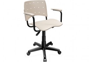 Cadeira-giratória-Ergoplax-com-braço-base-preta-assento-encosto-bege-HS-Moveis