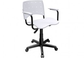 Cadeira-giratória-Ergoplax-com-braço-base-preta-assento-encosto-branca-HS-Moveis