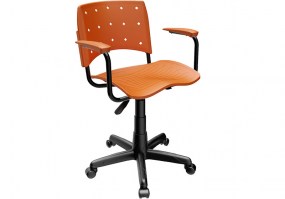 Cadeira-giratória-Ergoplax-com-braço-base-preta-assento-encosto-laranja-HS-Moveis