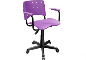 Cadeira-giratória-Ergoplax-com-braço-base-preta-assento-encosto-roxa-HS-Moveis