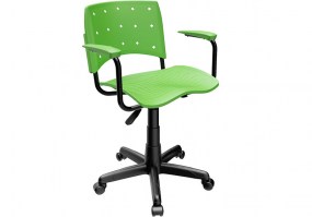 Cadeira-giratória-Ergoplax-com-braço-base-preta-assento-encosto-verde-HS-Moveis