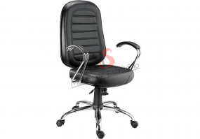 Cadeira-giratória-presidente-gomada-braço-cromado-base-cromada-couríssimo-preto