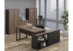 Mesa-reta-com-Credenza-M40-pé-retangular-Nogal-Maranello-ambiente2